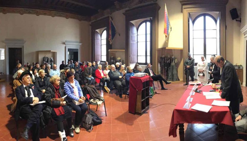 Terra del Sole, 3 novembre 2018 – Relatori e pubblico nel Palazzo Pretorio all’incontro sulla Grande Guerra e la Romagna Toscana dal titolo “La guerra al di là del fronte”