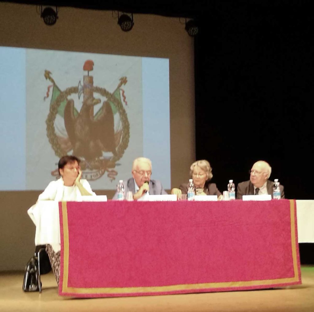 Modigliana – Convegno sulla Trafila – Da sinistra: Mirtide Gavelli, Pietro Caruso, Annita Garibaldi  e Fabio Bertini 
