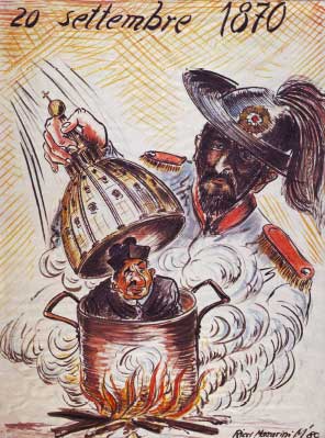 Cartolina con disegno allegorico sul XX Settembre 1870, autore Ricci Maccarini M. (collez. privata)