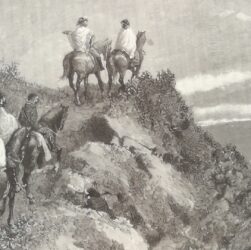 Garibaldi e Anita sull’Alpe della Luna, tra Marche, Umbria e Toscana (da J.W. Mario, Garibaldi e i suoi tempi, 1884) – Disegno di E. Matania