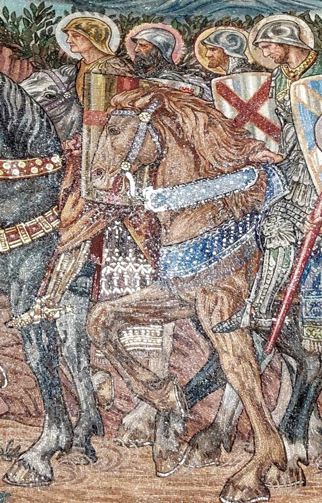 Nella seconda figura da sinistra, San Giacomo, si riconosce il volto di Garibaldi