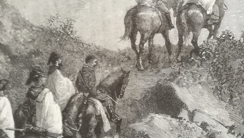 La ritirata di Garibaldi nel 1849 (E.Matania, Garibaldi e i suoi tempi di Jessie W.Mario, 1884)